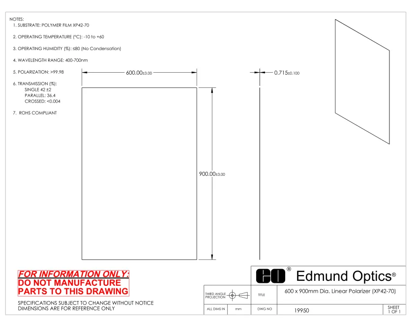 Edmund Optics Polymer Linear Polarizer - #19-950 | MEETOPTICS