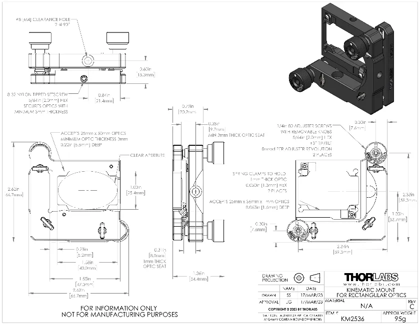 Thorlabs Kinematic Rectangular Optics Mount - KM2536 | MEETOPTICS