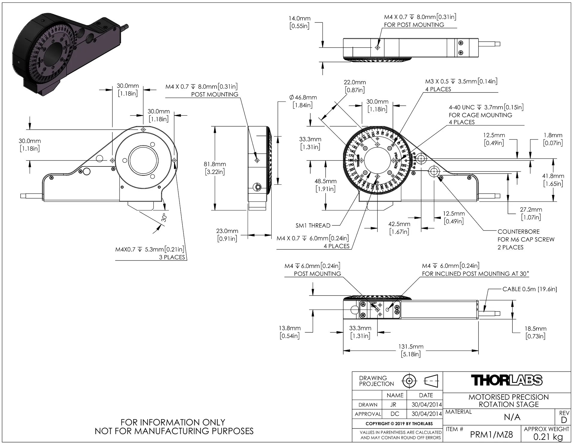 Thorlabs Rotation Mount - PRM1/MZ8 | MEETOPTICS