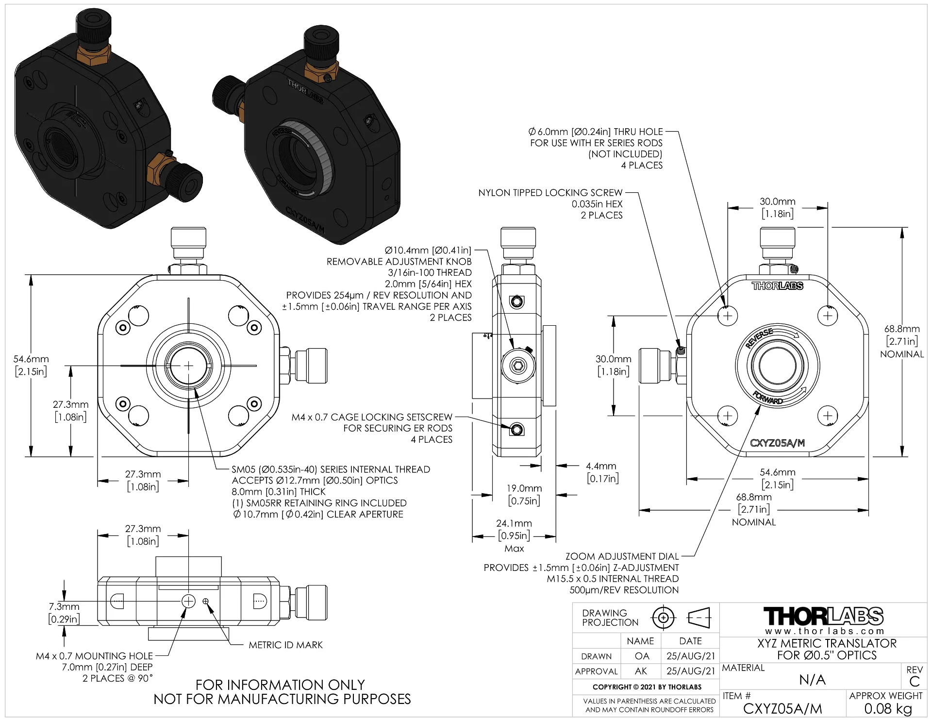 Thorlabs Round Optics Translation Mount - CXYZ05A/M | MEETOPTICS